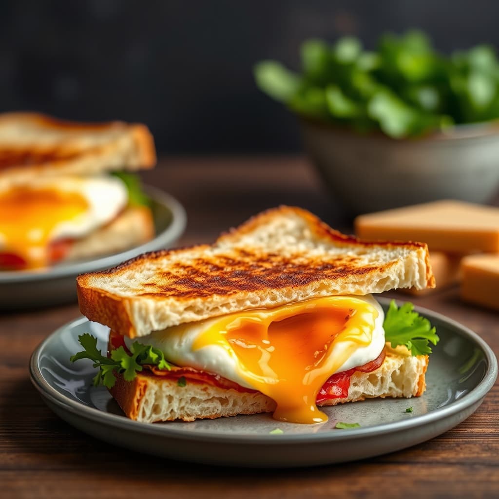 Egg-in-a-Hole-sandwich med bacon og cheddar