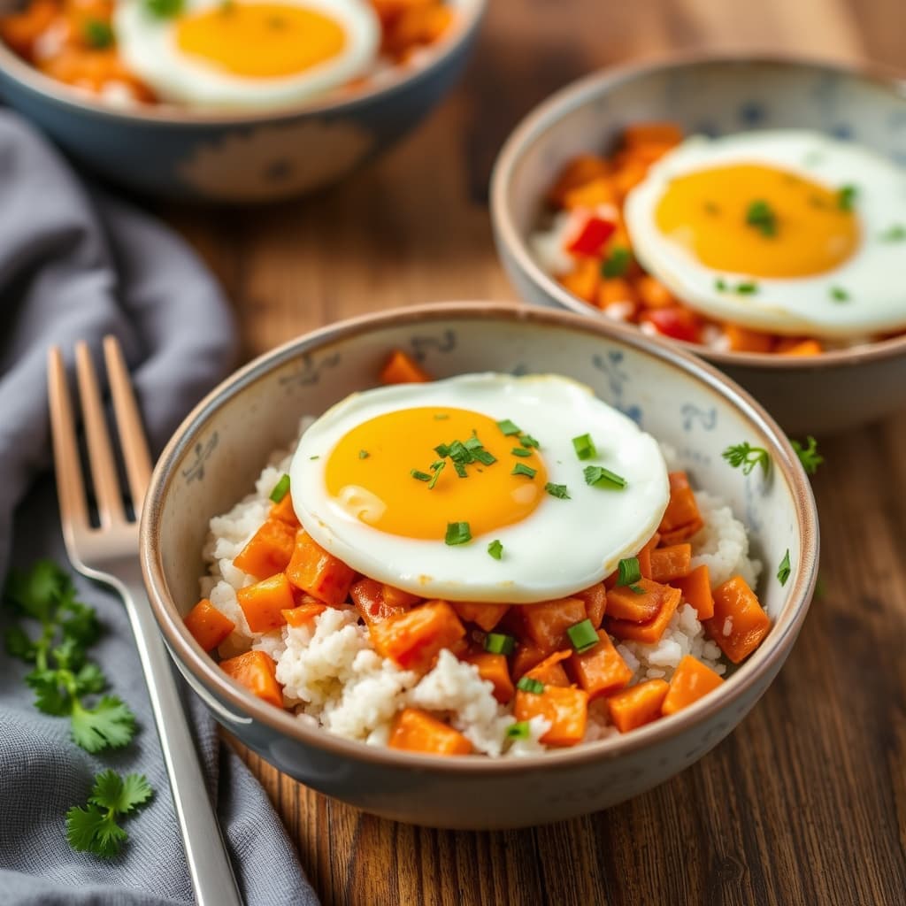 Egg- og kimchiris med ris