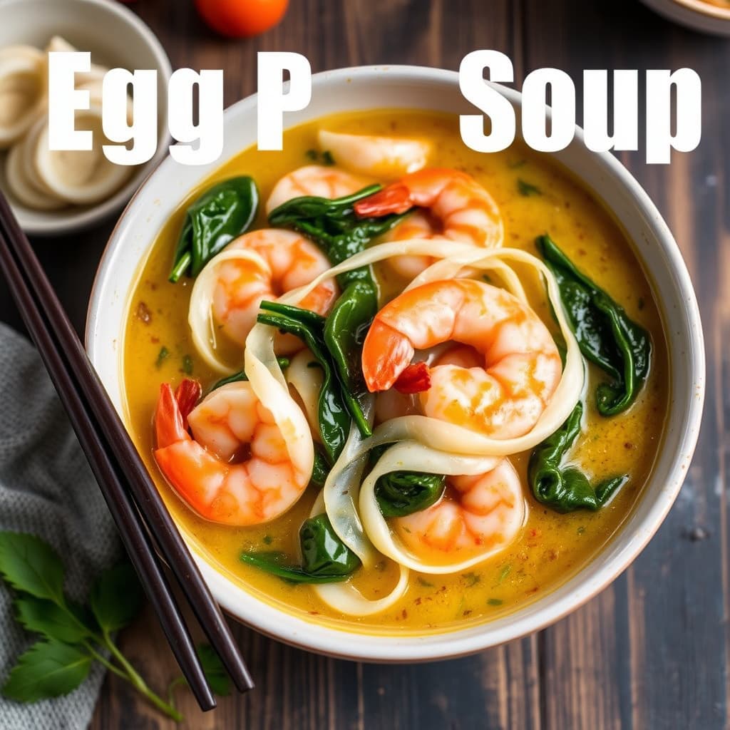 Eggbåndsuppe med reker og spinat