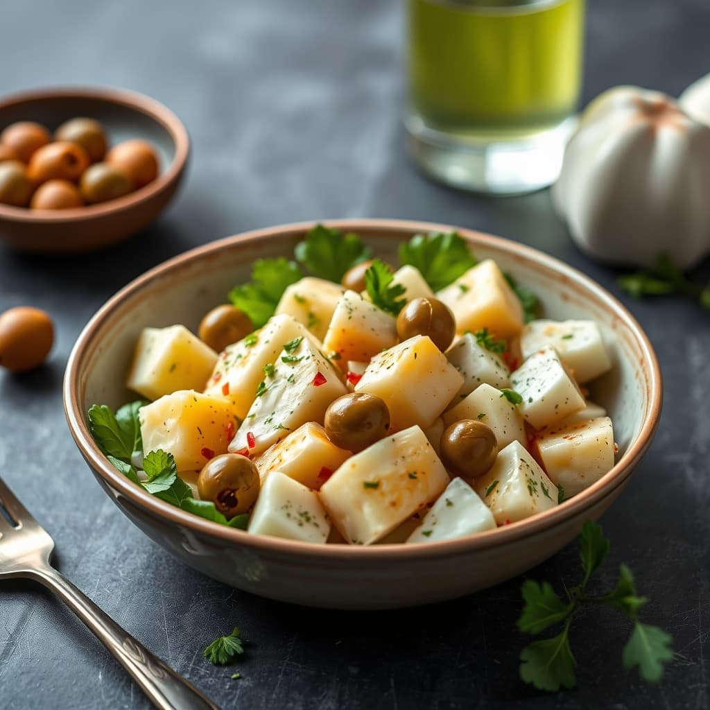 Egge- og potetsalat med grønne oliven