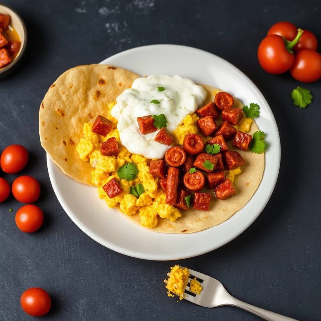 Eggerøre med chorizo og tortillalefser
