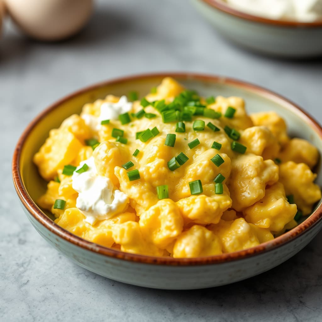 Eggerøre med kremost og vårløk