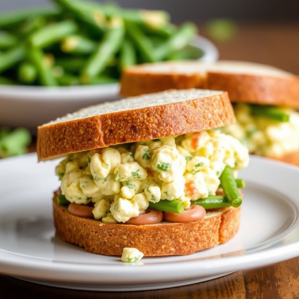 Eggerøre og grønne bønnesandwicher