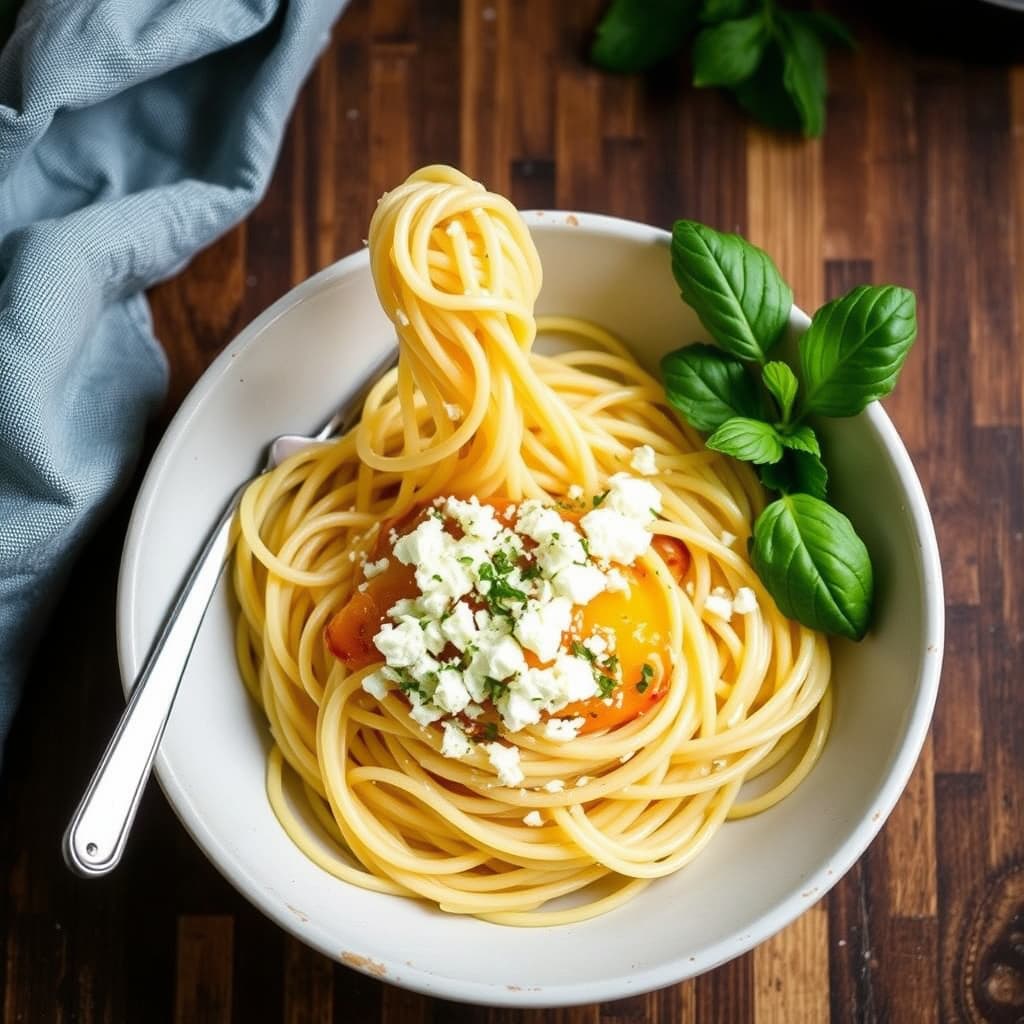 Eggnudler med brunt smør og fetaost