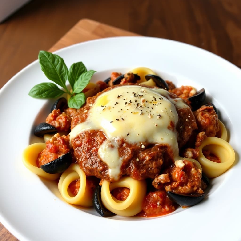 Eggplant Timballo med Cavatelli
