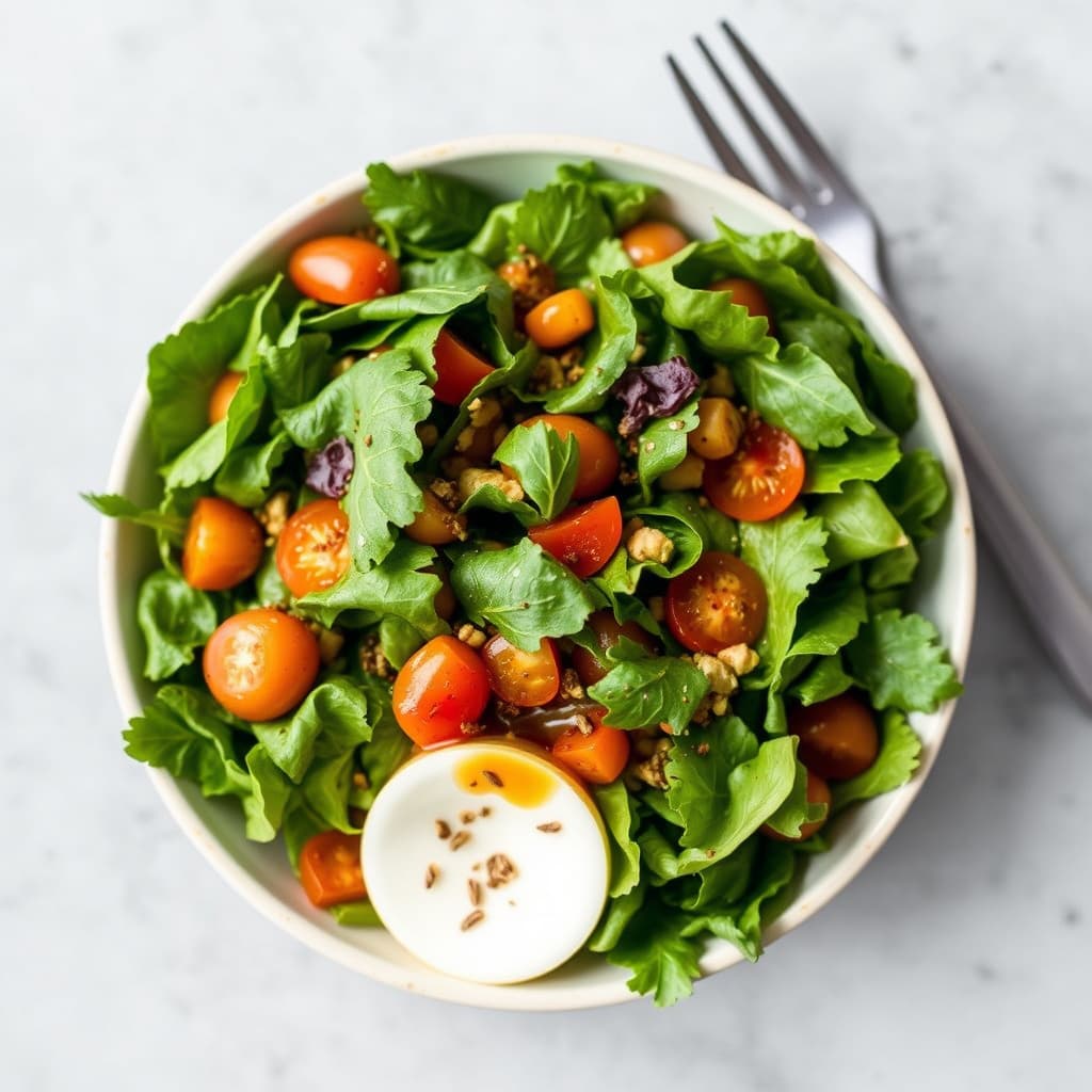 En enkel grønn salat med honning- og tomatvinaigrette