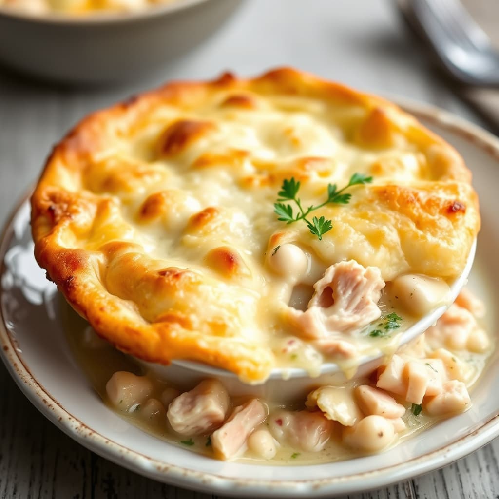 En enkel kyllinggryte i paiform