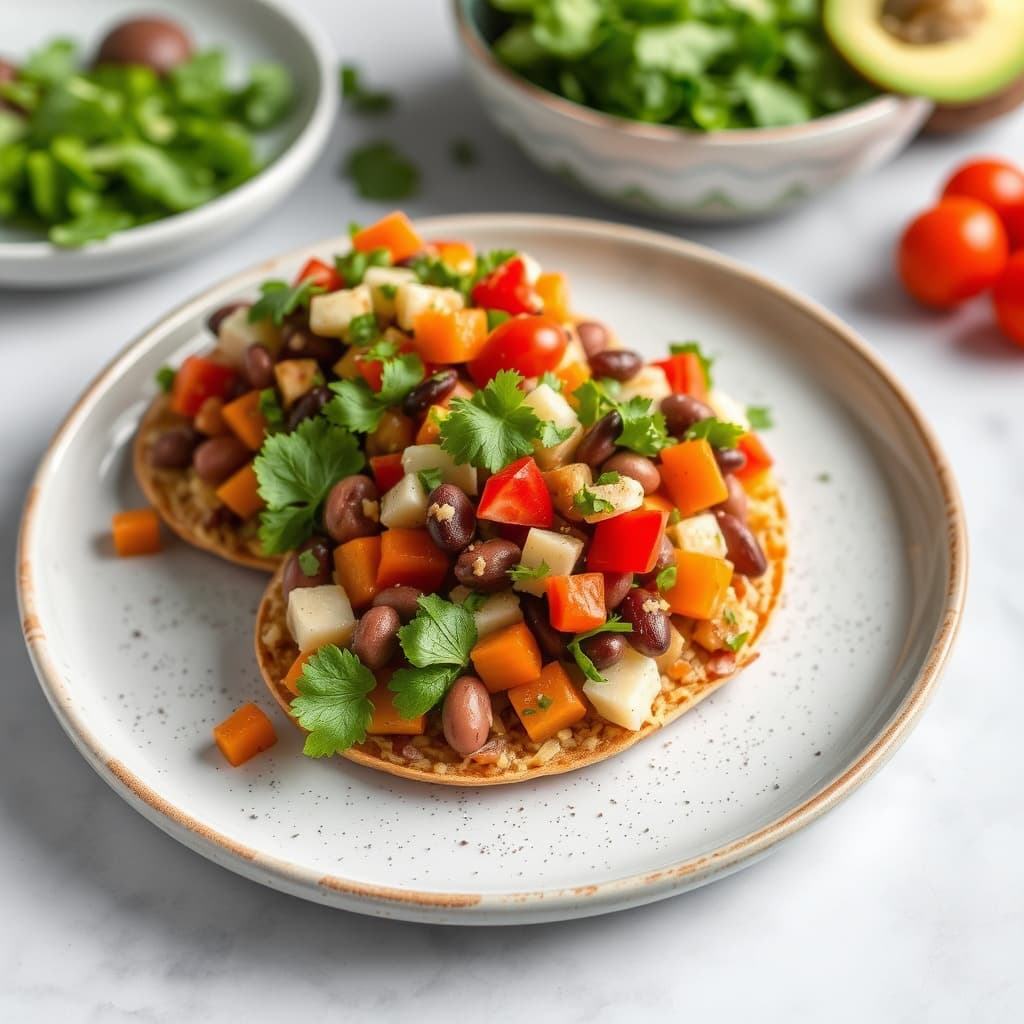 En salat med sprøhet og substans: Bønne- og grønnsakstostadas