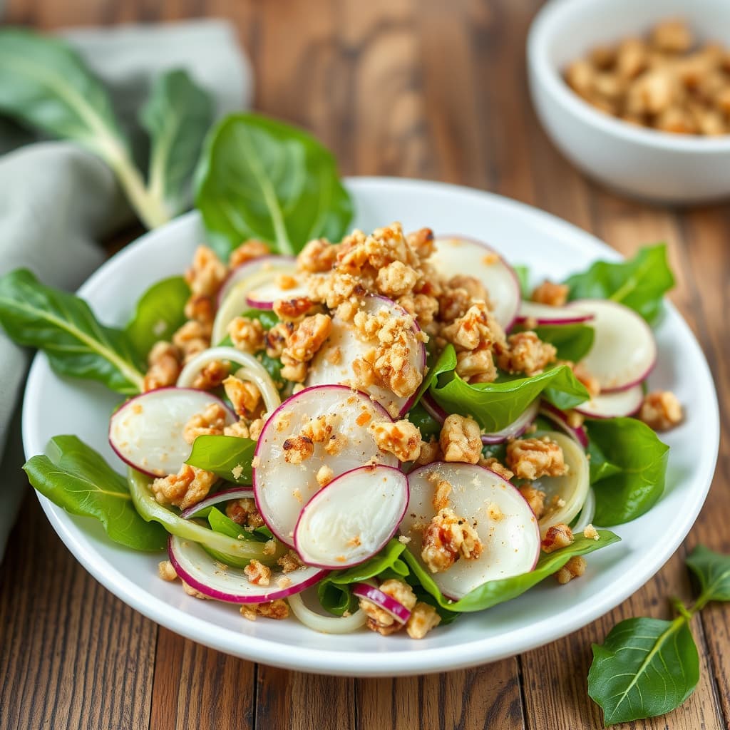 Endivesalat med ristet valnøtter og brødsmuler