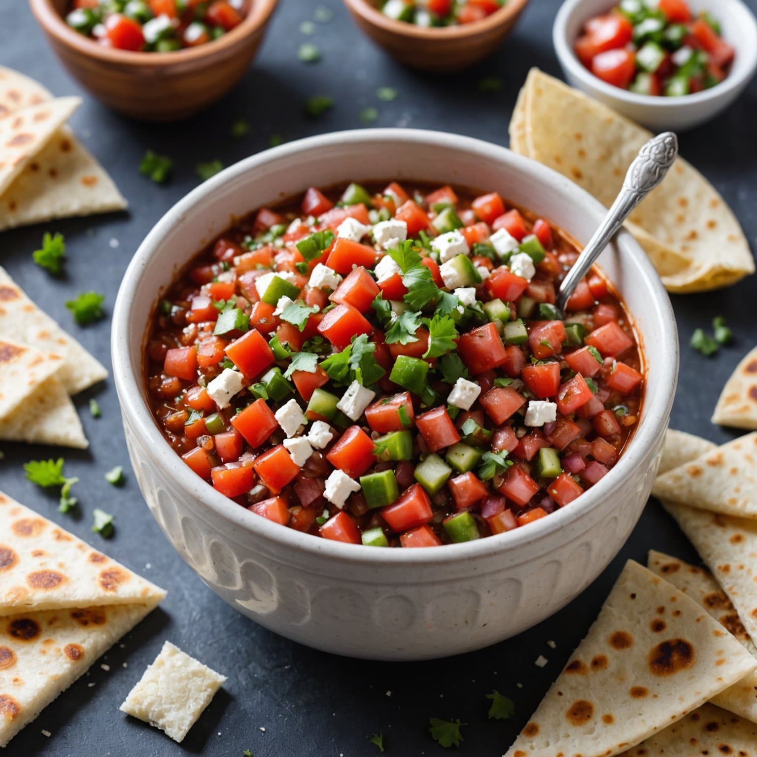 Enkel søt og sterk gresk salsa med pita