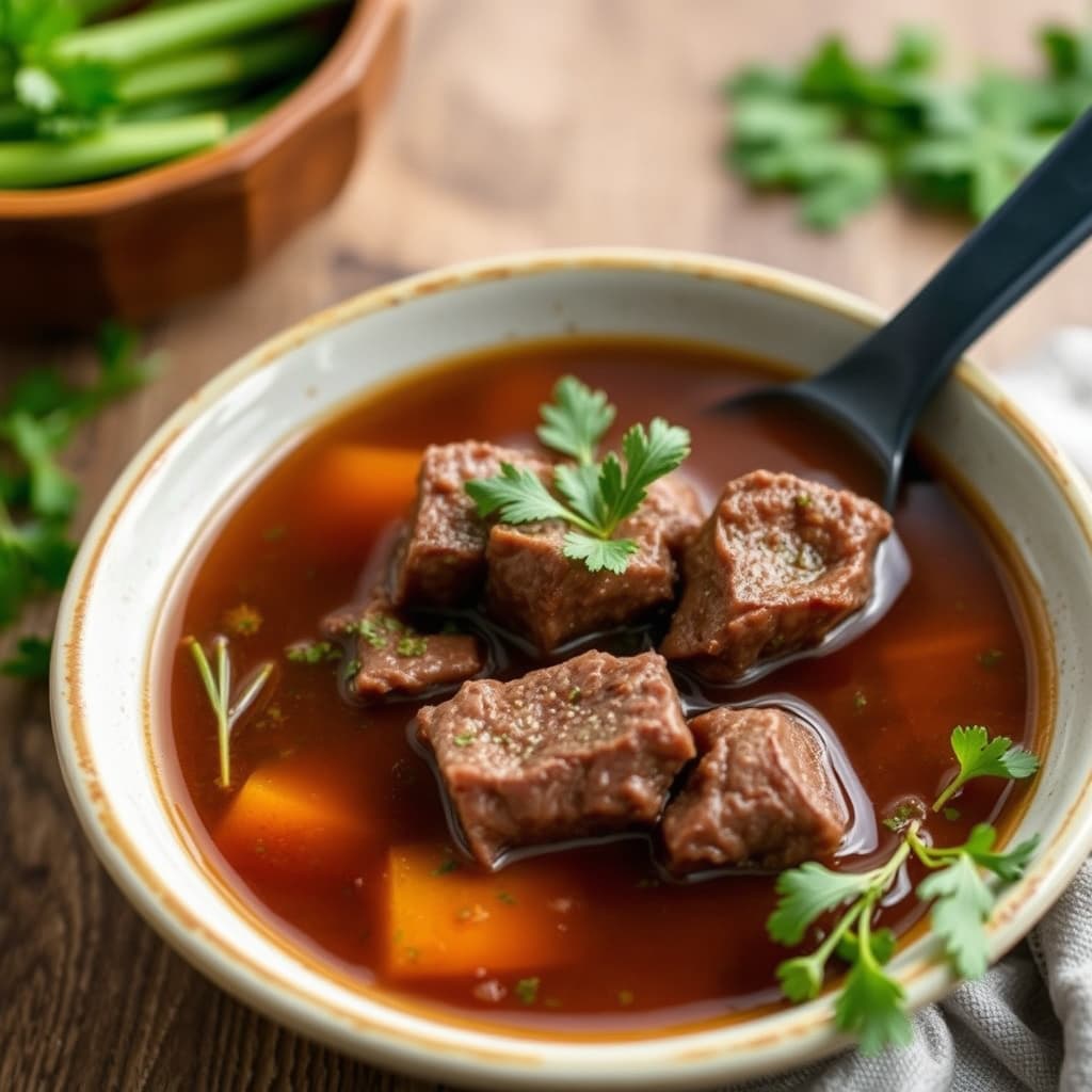 Enkelt hjemmelaget oksebuljong