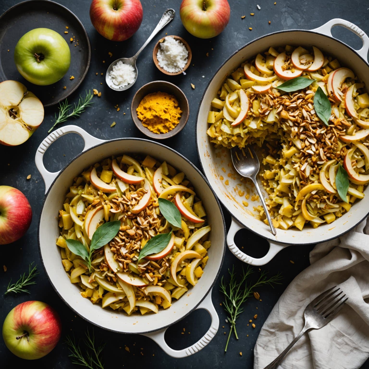 Eple- og fennikelgrateng med en kokos- og gurkemeietvist