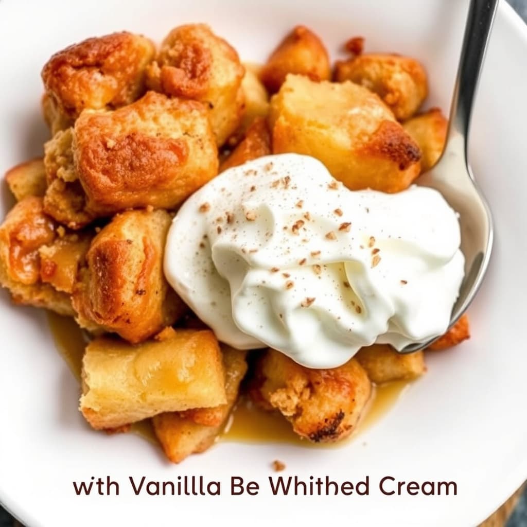 Eple- og kanelbrødpudding med vaniljebønneskum