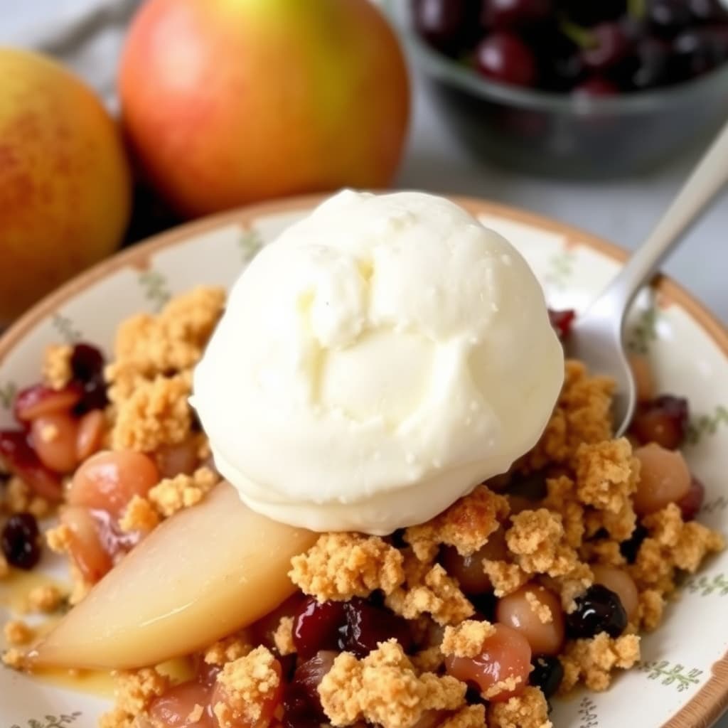 Eple-, pære- og tørket-kirsebærsmuldrepai