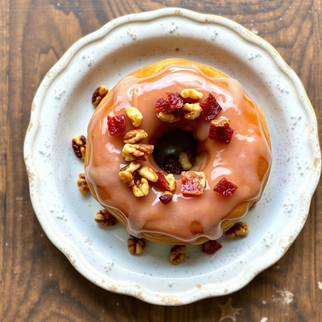 Eplecider-glaserte doughnuts med bacon og ristet valnøtt