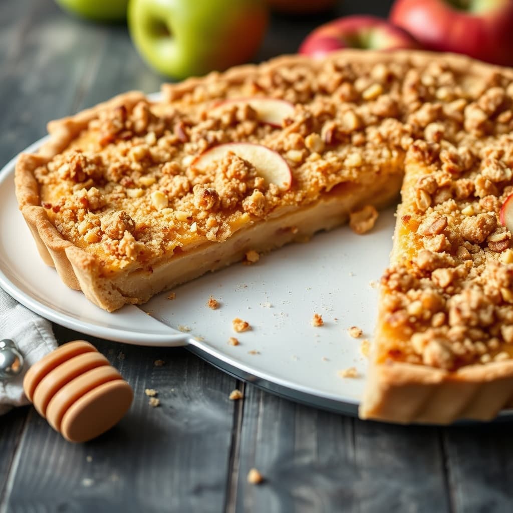 Eplestreuselterte med honningbunn