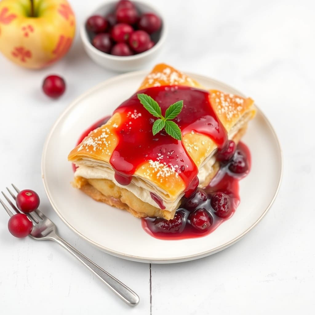 Eplestrudel med tyttebærsaus