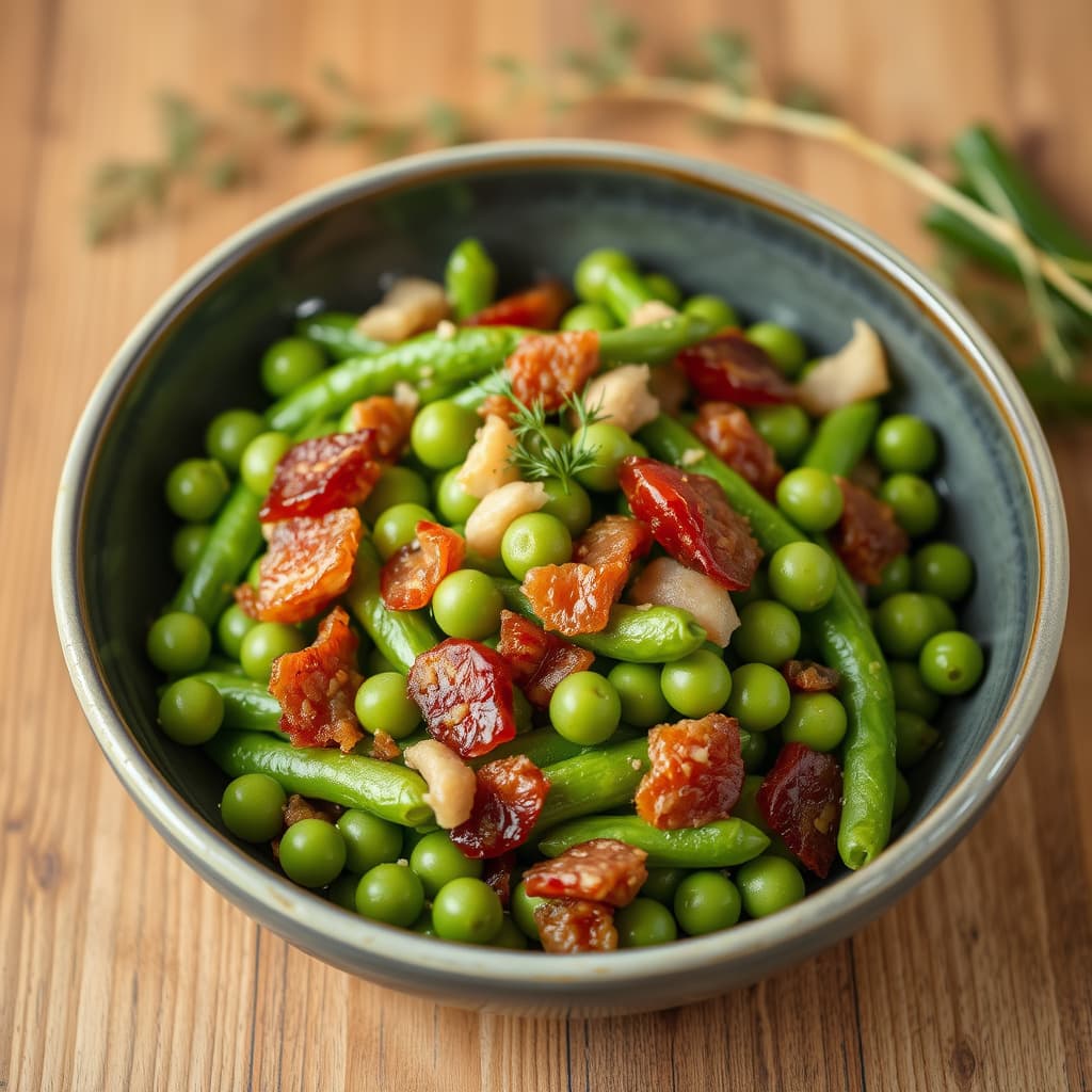 Erter og bacon med dill