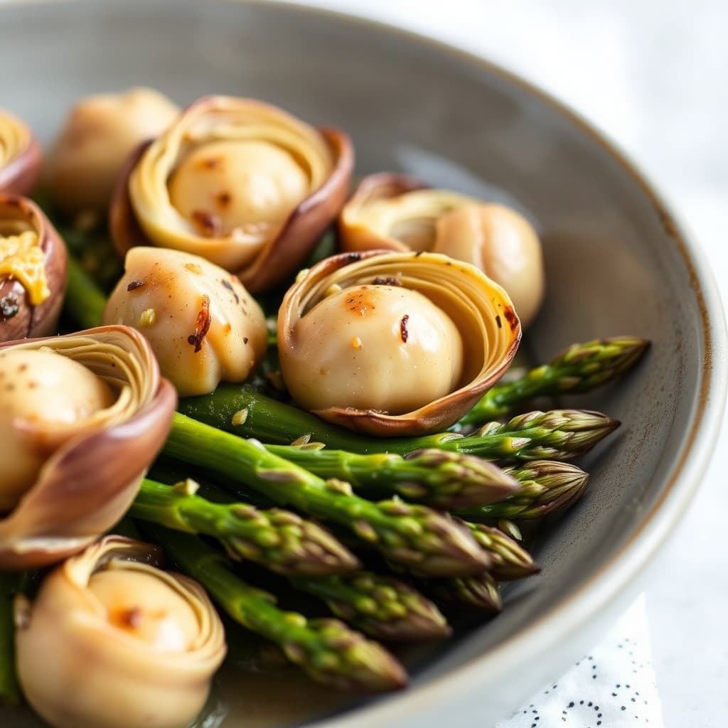 Escargot med artisjokker og aspargestopper