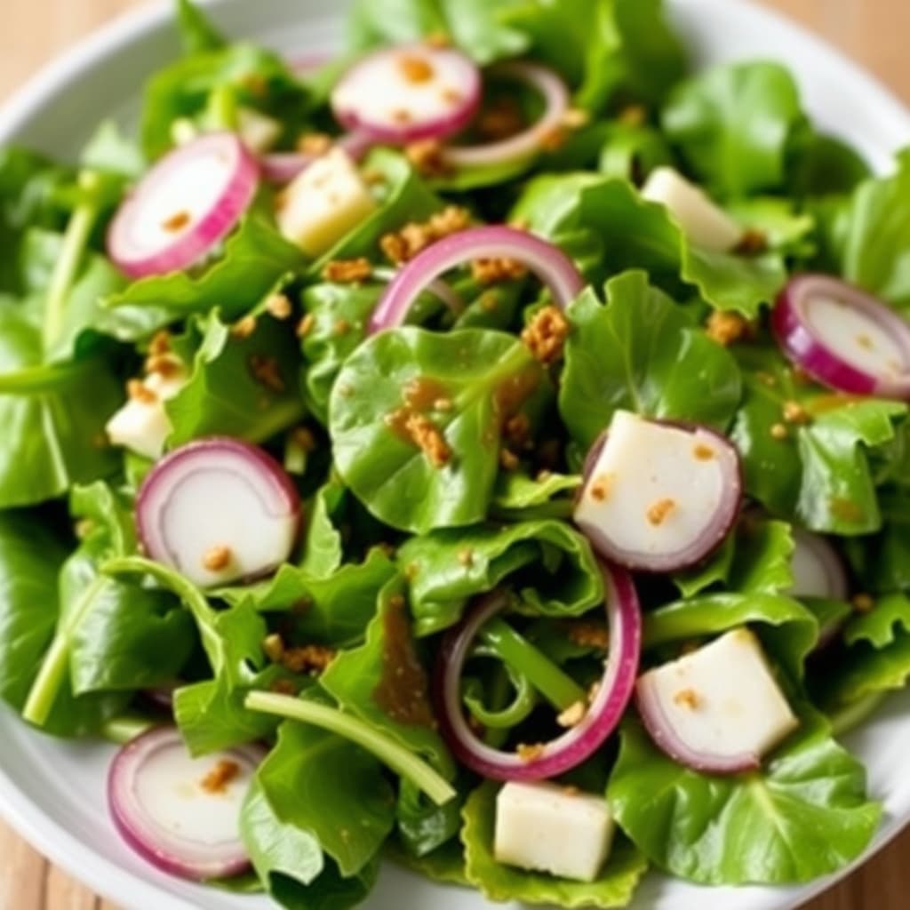 Escarole, spinat og rødløksalat med ansjos- og hvitløksdressing