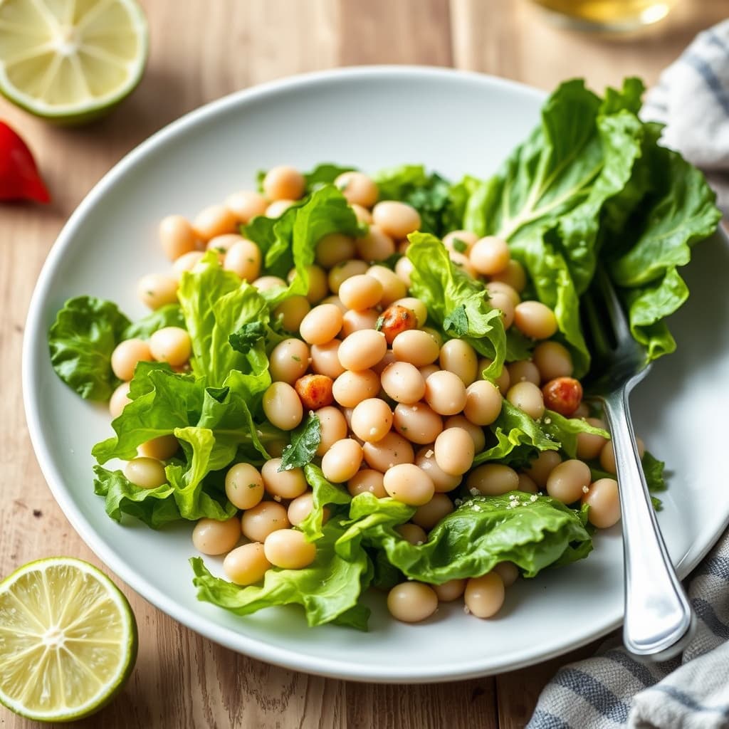Escarolesalat med hvite bønner og limesenneg.