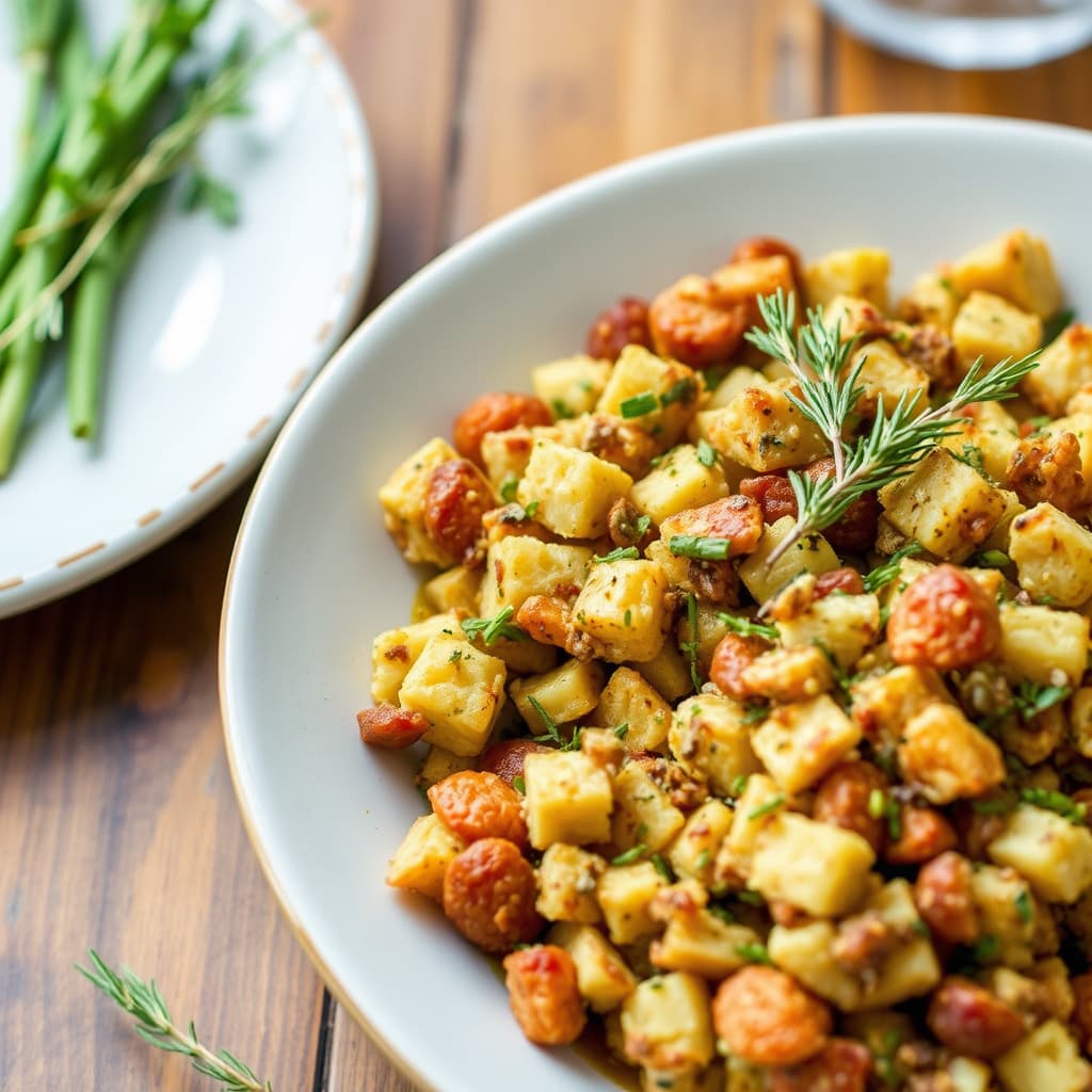 Essensiell kalkunmiddag med urter og stuffing