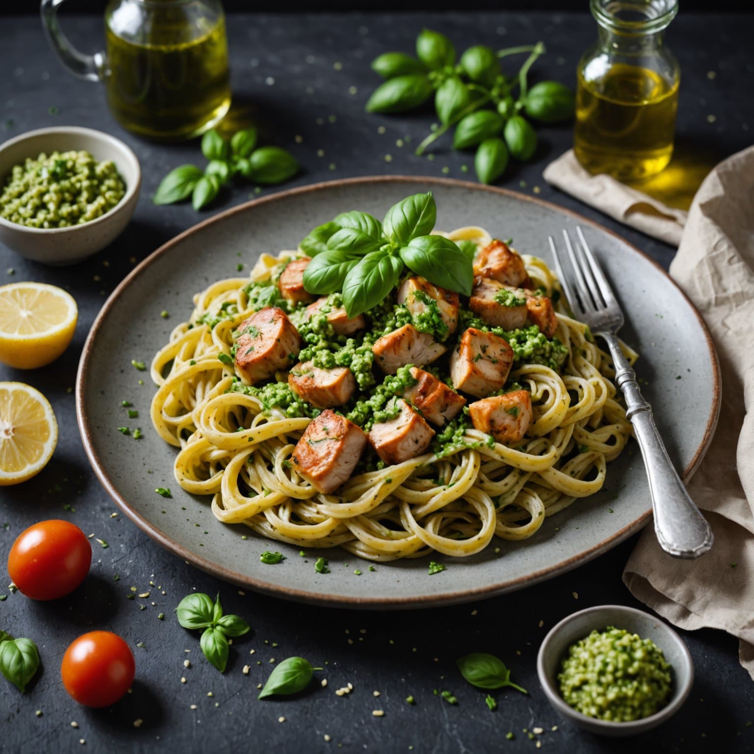 Fabelaktig kylling og pasta i kremet pesto-saus