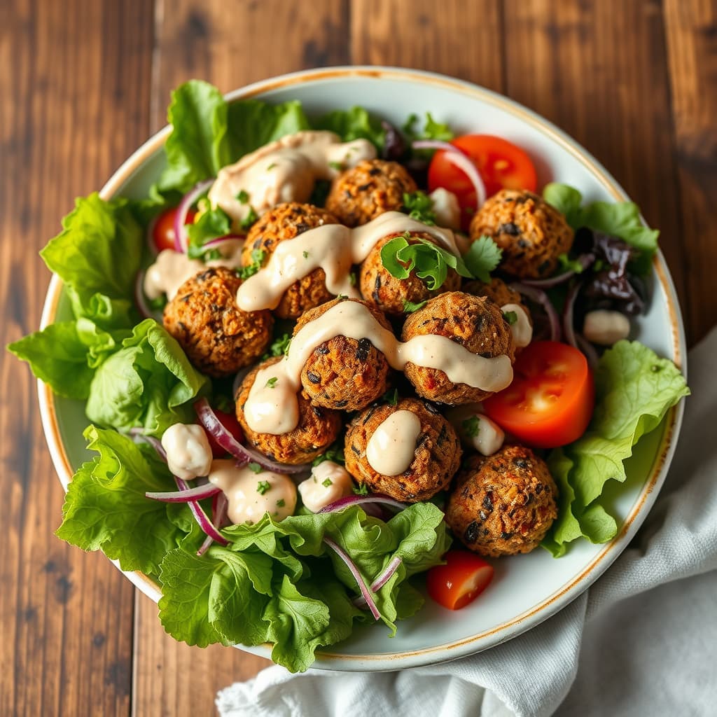 Falafelsalat med hummusdressing