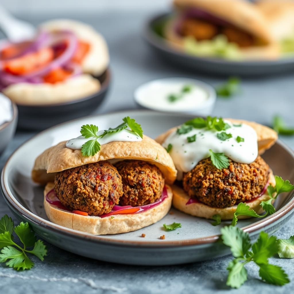 Falafelsandwich med sesam- og myntayoghurtsaus