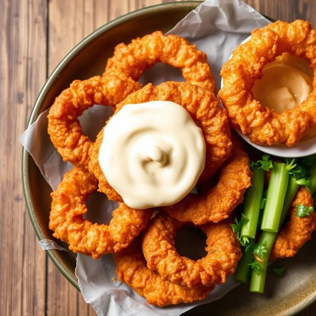 Falske løkringer med røykfylt majones