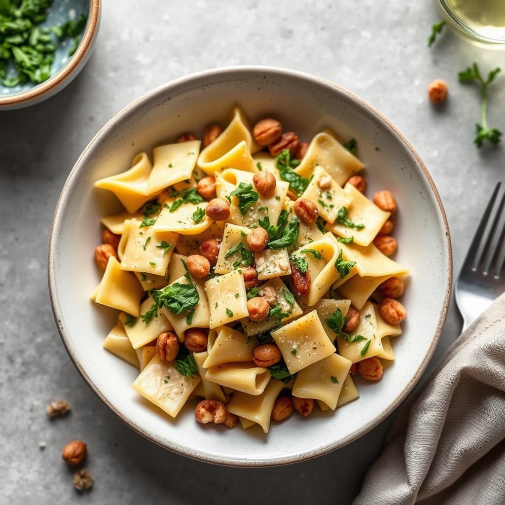 Farfalle med urtesaus og valnøtter