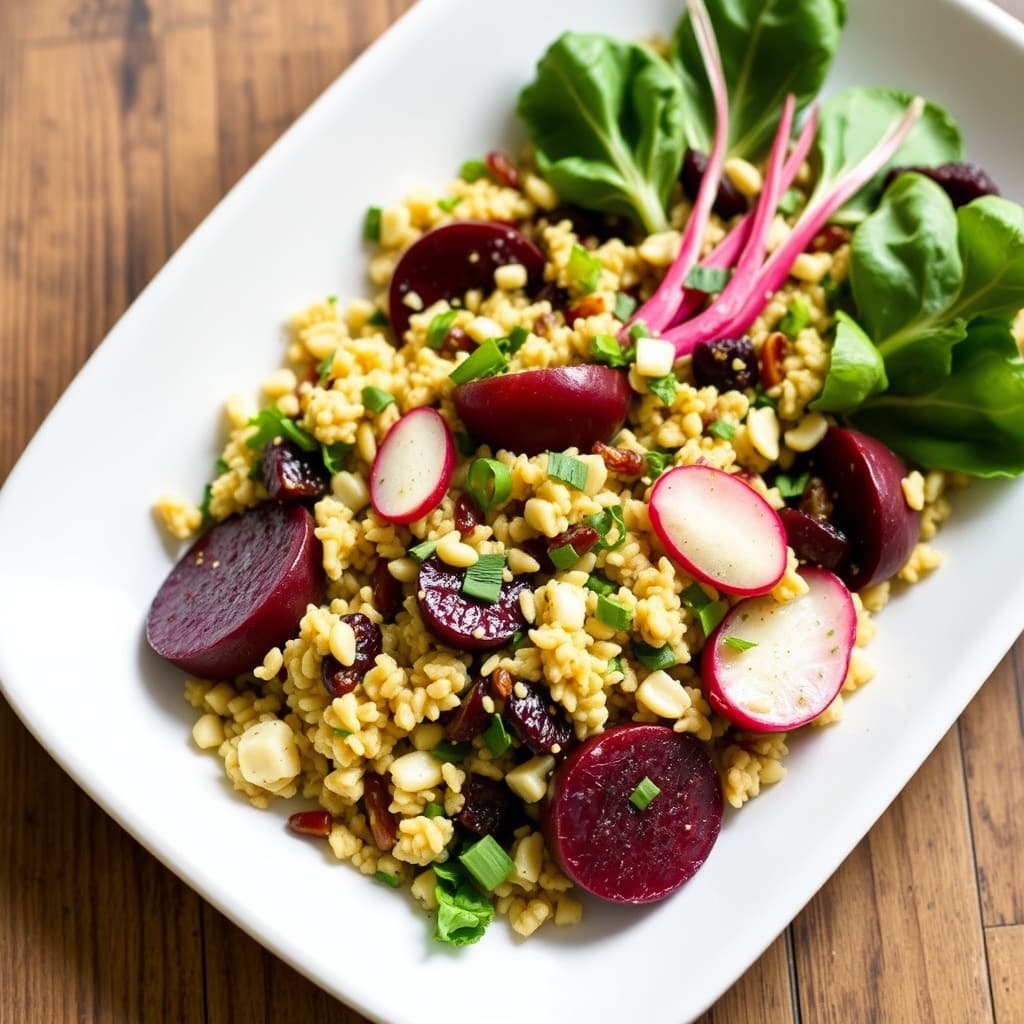 Farro-, radicchio- og ovnsbakt rødbetesalat