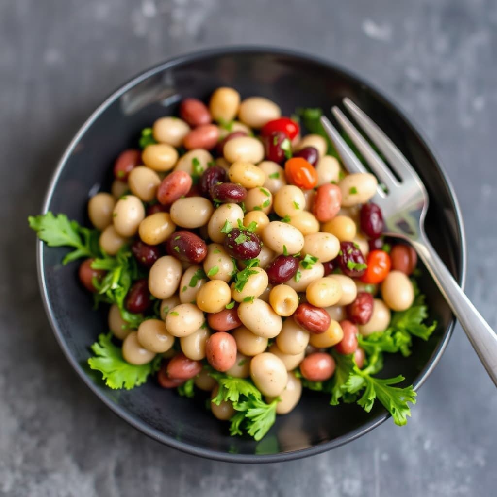 Fem bønnesalat med champagnevinaigrette