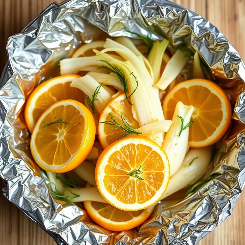 Fennikel og appelsiner dampet i folie