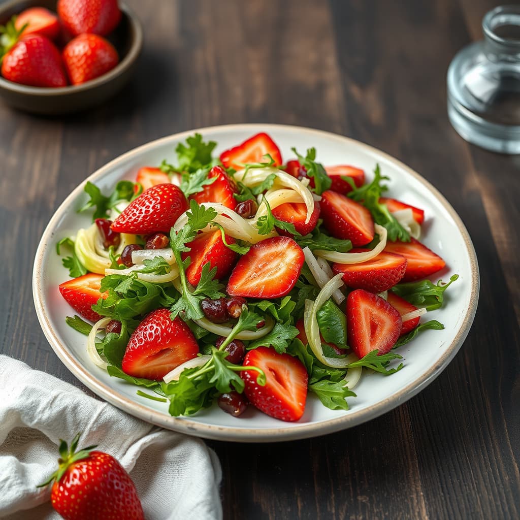 Fennikel-, ruccola- og jordbærsalat