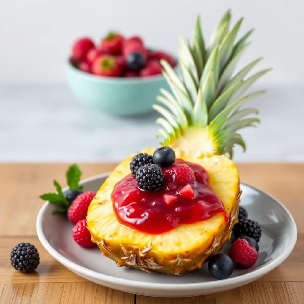 Fersk ananas med frossen bærsaus