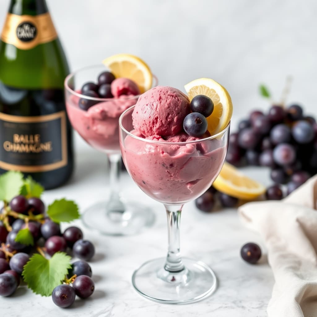 Fersk druesorbet og champagne-sorbet