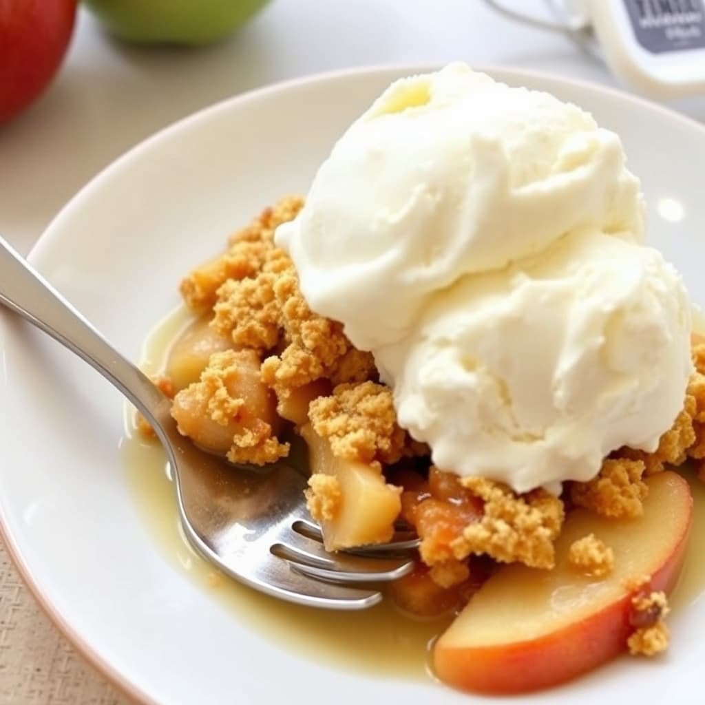 Fersk eplecrumble med vaniljeis