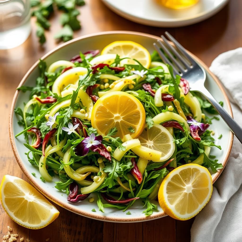 Fersk fennikel og ruccola med Meyer-sitron dressing