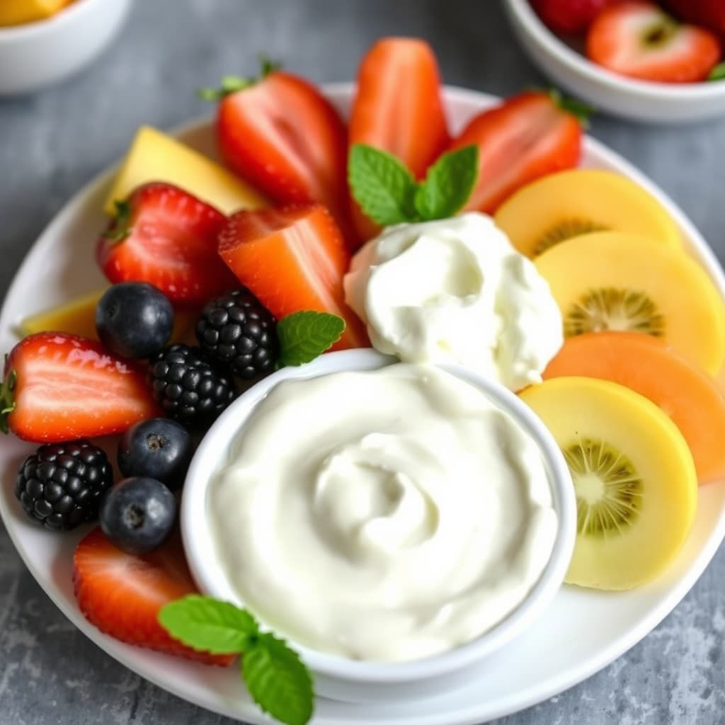 Fersk frukt med mascarpone og hvit sjokoladedip