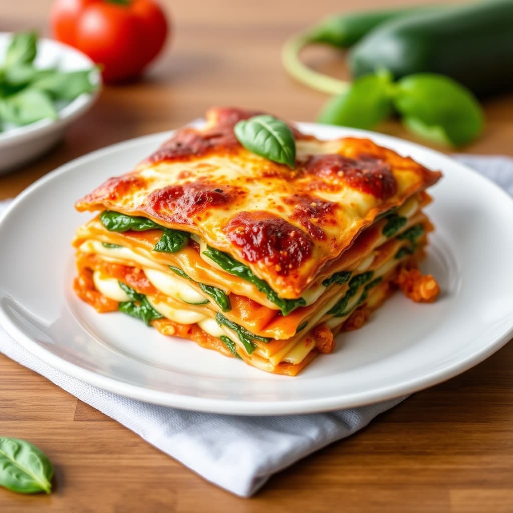 Fersk grønnsakslasagne med spinat og zucchini