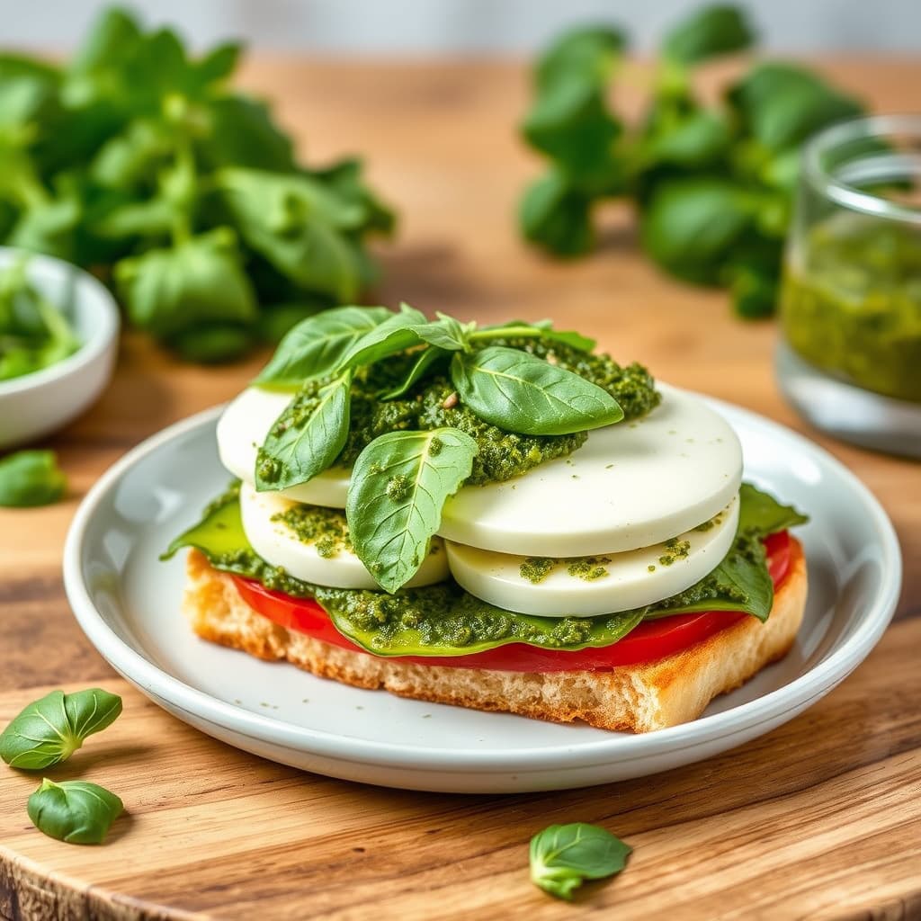 Fersk mozzarella BLT med pesto