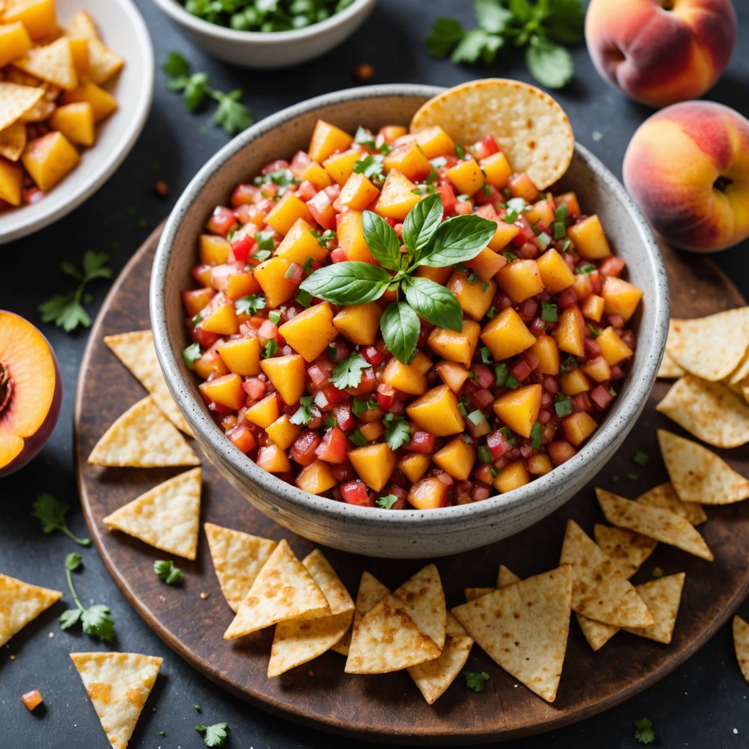 Fersk og enkel fersknesalsa med kanel- og sukkerchips