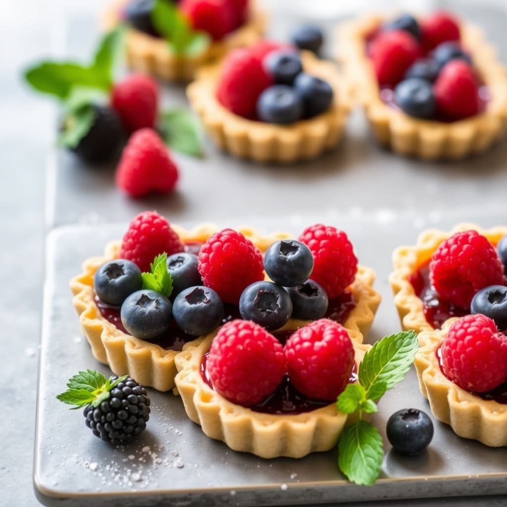 Ferske bringebær- og blåbærtærter