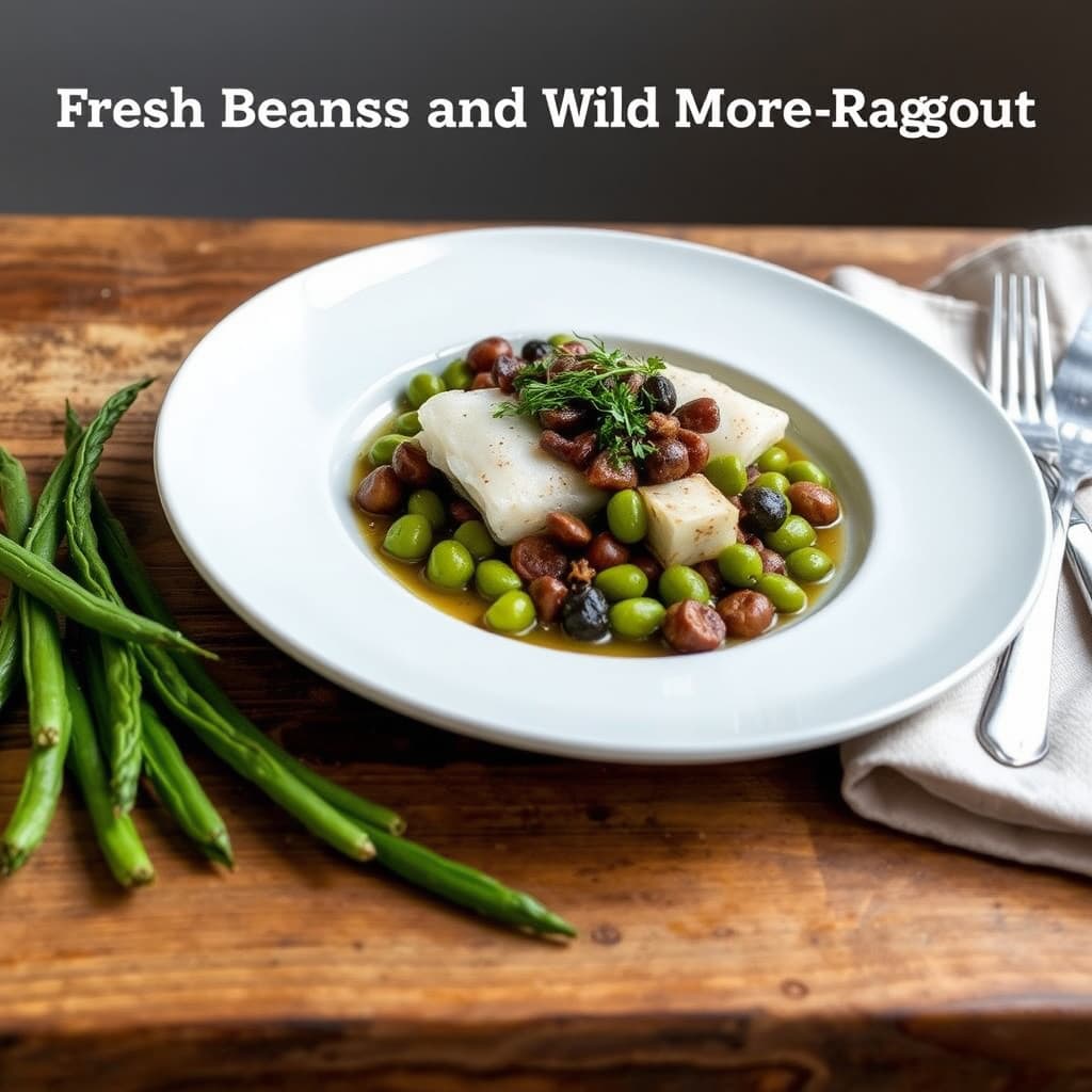 Ferske fava-bønner og vill morellragu med Lake Superior-hvitfisk