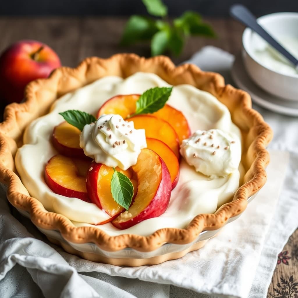 Ferske fersken og krem rustikk pai