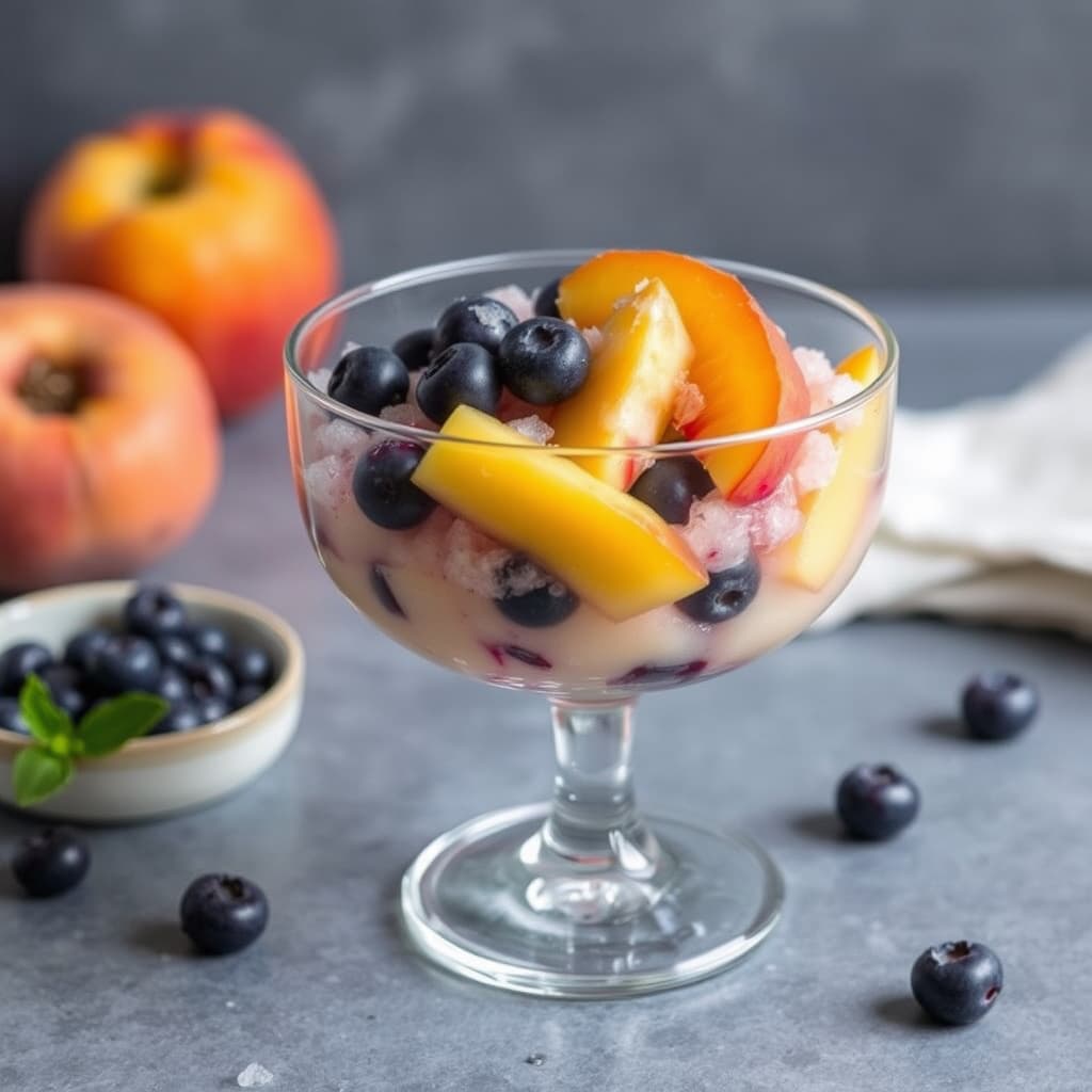 Fersken og blåbær granita