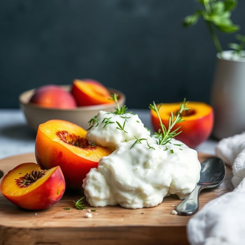 Fersken og estragon med mascarponekrem