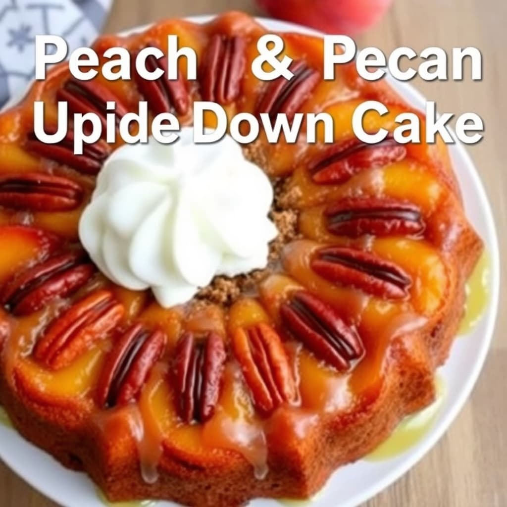 Fersken- og pekannøttkake oppned