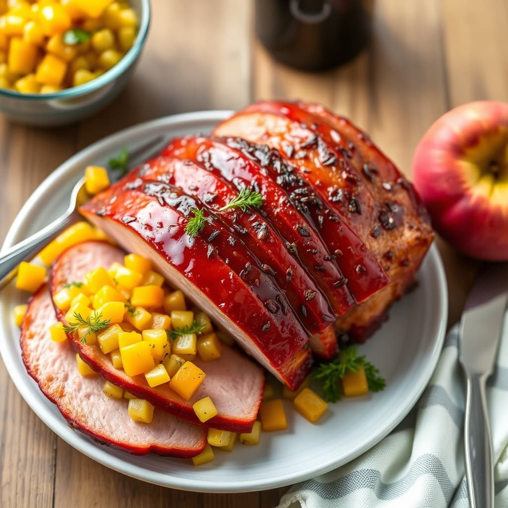 Ferskenglasert skinke med fersken-maisrelish